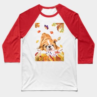 Cute Bulldog In Autumn Baseball T-Shirt
